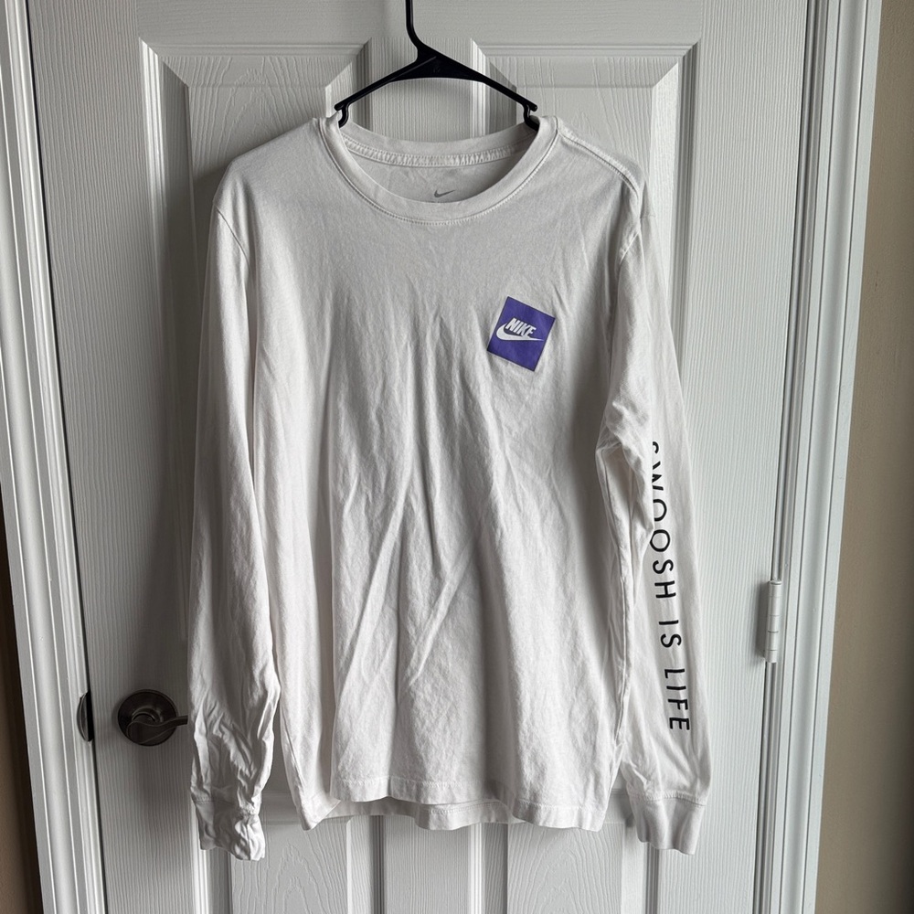 Nike White and Purple Long Sleeve Men's Tee